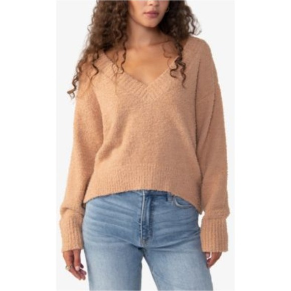 Sanctuary V-Neck Pullover Sweater Fuzzy Knit Soft Cozy Maple XXS NWT $79 - Picture 1 of 9